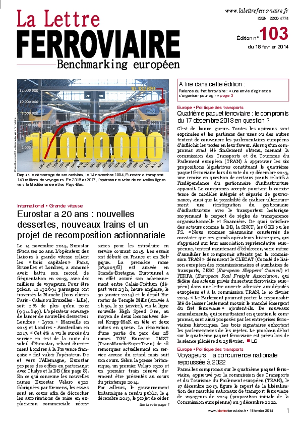 La Lettre ferroviaire n°103 La Lettre ferroviaire n°103